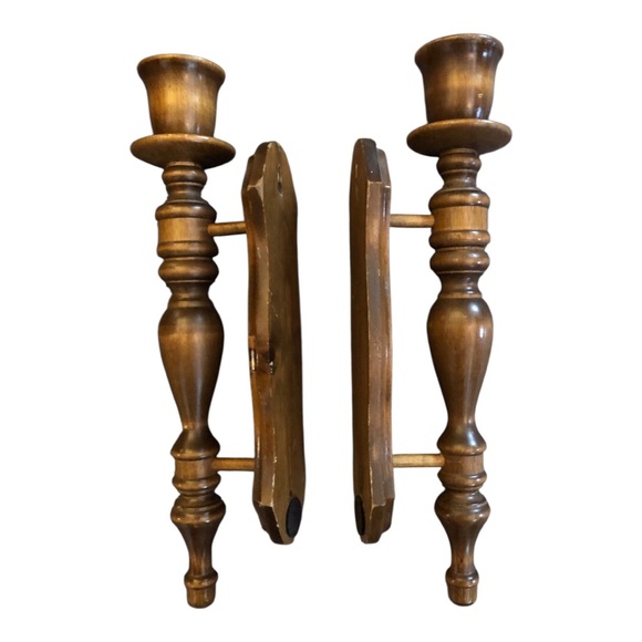 Vintage Turned Wood Candlestick Wall Sconces - Picture 2 of 3